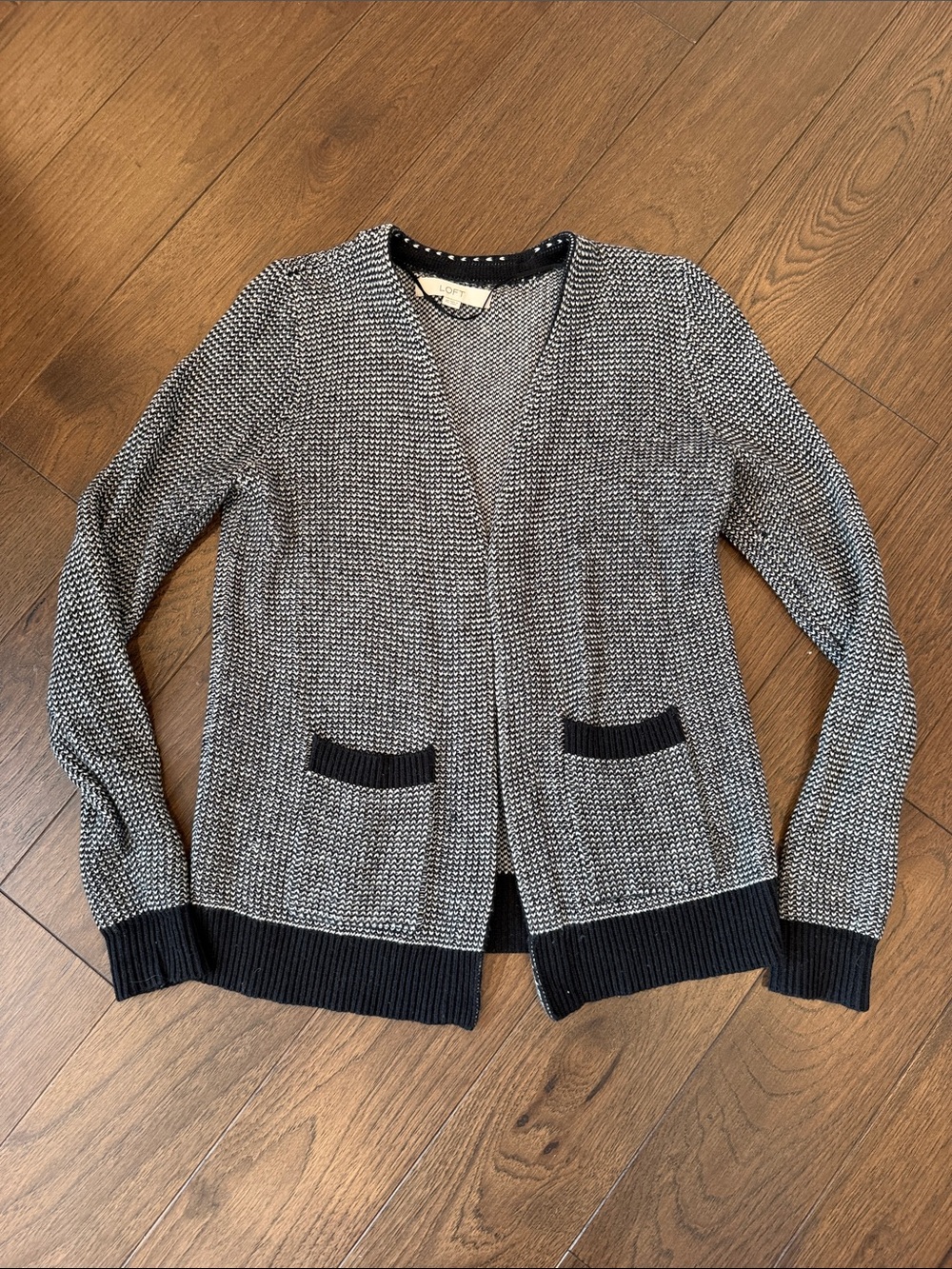 Loft Women’s Black & White Open-Front Knit Cardigan Sweater Size XS - C54-151